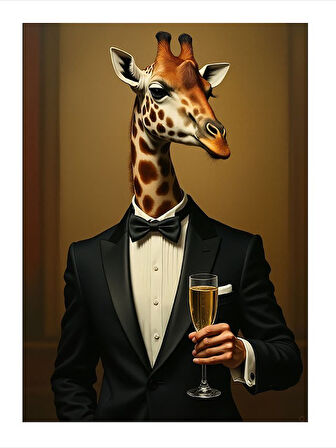 Şık Giyimli Zürafa Tasarım Ahşap Tablo