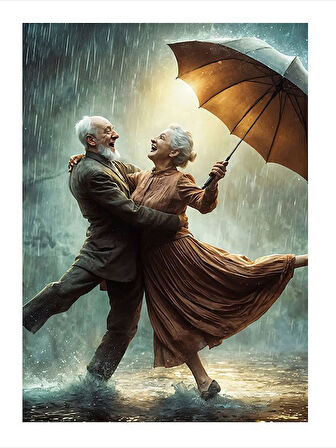 Yağmurda Dans Eden Çift Art Mdf Poster