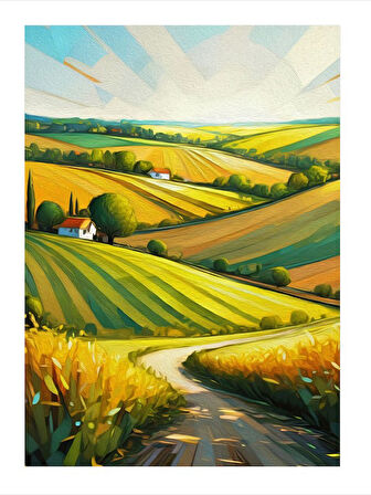 Kırsal Manzarada Huzur Tasarım Ahşap Tablo