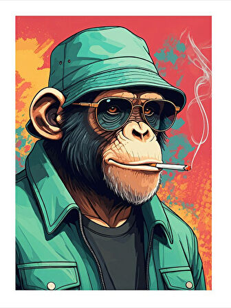 Sigara İçen Maymun Modern Mdf Tablo