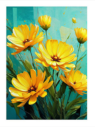 Güneşi Çağıran Çiçekler Model Ahşap Tablo