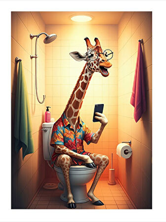 Tuvalette Zürafa Tasarım Mdf Tablo