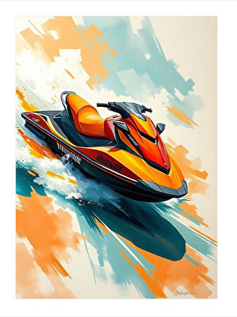 Dalgalara Karşı Jet Ski Tasarım Ahşap Tablo