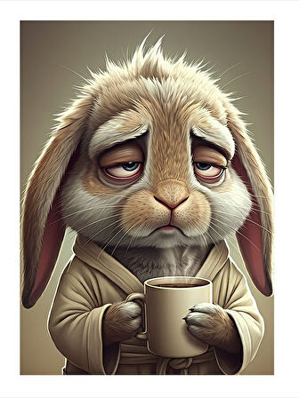 Kahve İçen Uykusuz Tavşan Modern Mdf Tablo