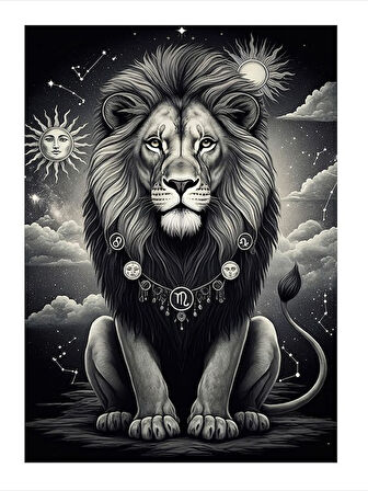 Aslanın Güçlü Duruşu Model Ahşap Tablo