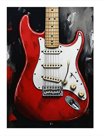 Kırmızı Gitarın Melodisi Tasarım Ahşap Tablo
