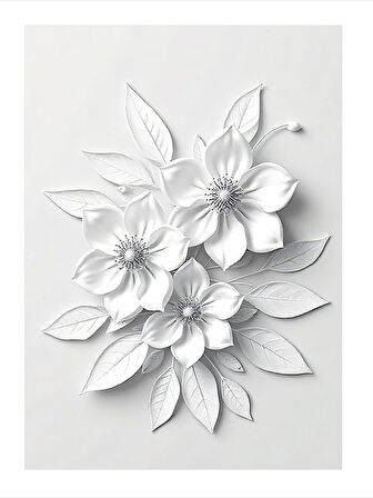 Beyaz Çiçeklerin Sade Zarafeti Tasarım Mdf Tablo