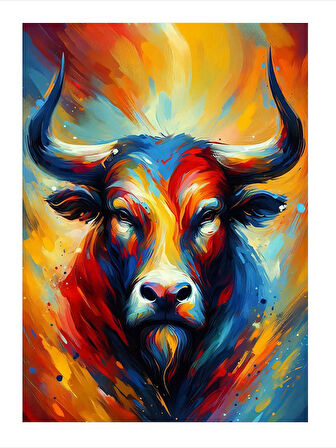 Ateşli Boğanın Gücü Desenli Mdf Tablo