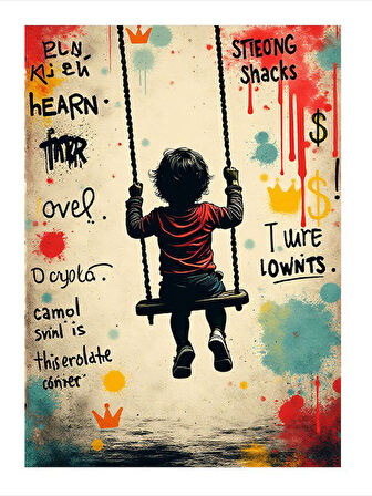 Salıncakta Sallanan Çocuuk Hediyelik Ahşap Tablo