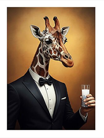 Asil Zürafa Ve Rakı Modern Ahşap Tablo