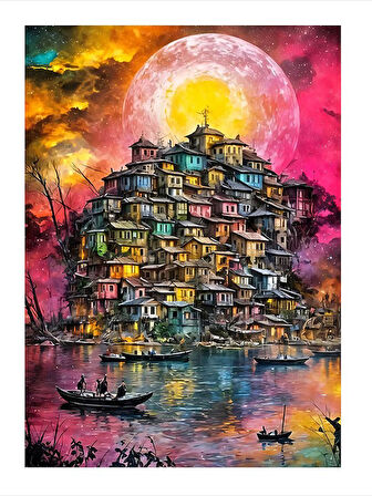 Renkli Gecekondu Hayali Dekoratif ahşap Tablo