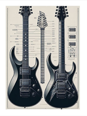 Siyah Gitar İhtişamı Art Mdf Poster