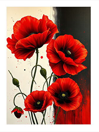 Kırmızı Gelincik Çiçekleri Tasarım Ahşap Tablo