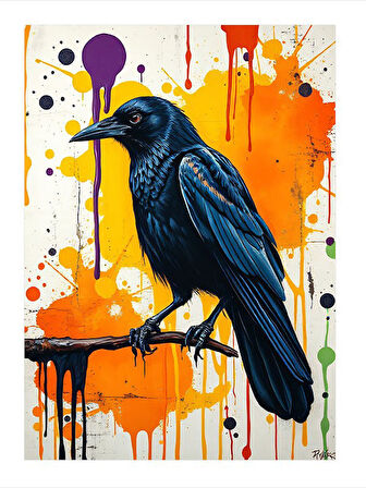 Tüylerin Sanatı Karga Desenli Ahşap Tablo