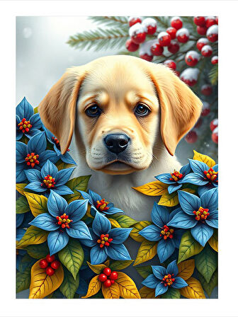 Çiçek Bahçesinde Yavru Köpek Tasarım Ahşap Tablo