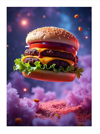 Bulutların Üzerinde Burger Modern Mdf Tablo