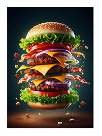 Üç Katlı Dev Hamburger Model Ahşap Tablo