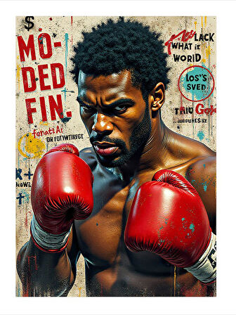 Kırmızı Eldivenli Boksör Modern Mdf Tablo