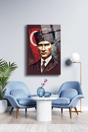 Atatürk Cam Tablo Portre Cam Tablo Duvar Dekoru Atatürk Portresi Kırılmaz Cam Solmaz Baskı 004