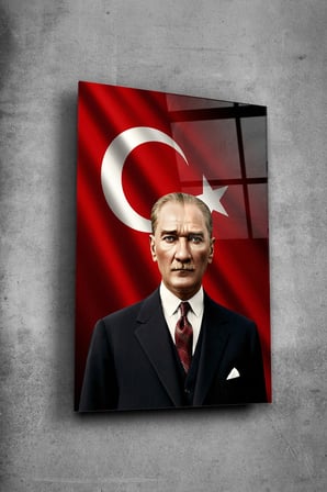 Atatürk Cam Tablo Portre Cam Tablo Duvar Dekoru Atatürk Portresi Kırılmaz Cam Solmaz Baskı 009