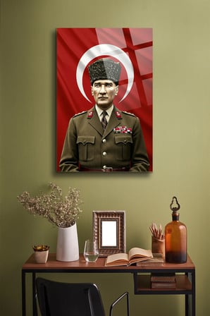 Atatürk Cam Tablo Portre Cam Tablo Duvar Dekoru Atatürk Portresi Kırılmaz Cam Solmaz Baskı 012