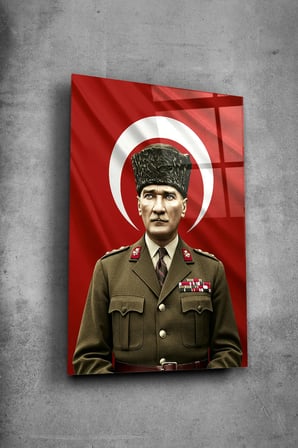Atatürk Cam Tablo Portre Cam Tablo Duvar Dekoru Atatürk Portresi Kırılmaz Cam Solmaz Baskı 012