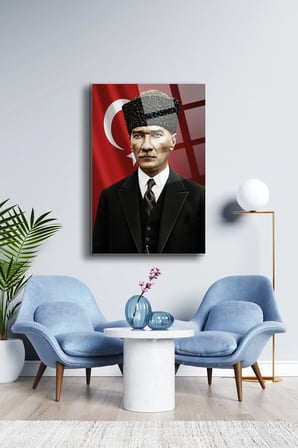 Atatürk Cam Tablo Portre Cam Tablo Duvar Dekoru Atatürk Portresi Kırılmaz Cam Solmaz Baskı 026