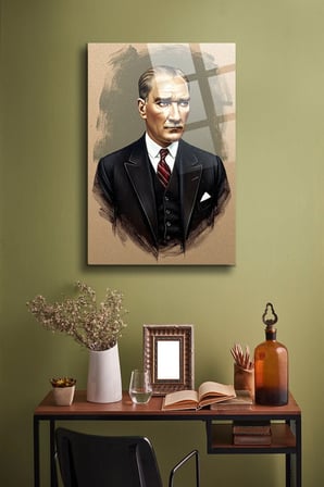 Atatürk Cam Tablo Portre Cam Tablo Duvar Dekoru Atatürk Portresi Kırılmaz Cam Solmaz Baskı 026