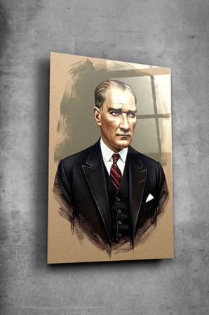 Atatürk Cam Tablo Portre Cam Tablo Duvar Dekoru Atatürk Portresi Kırılmaz Cam Solmaz Baskı 026