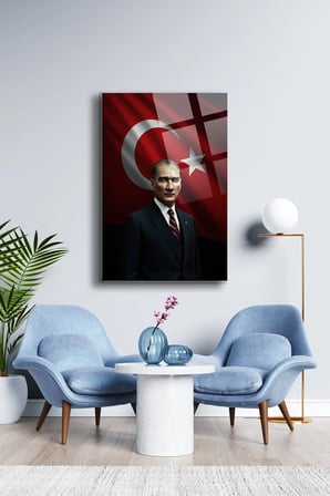 Atatürk Cam Tablo Portre Cam Tablo Duvar Dekoru Atatürk Portresi Kırılmaz Cam Solmaz Baskı 034