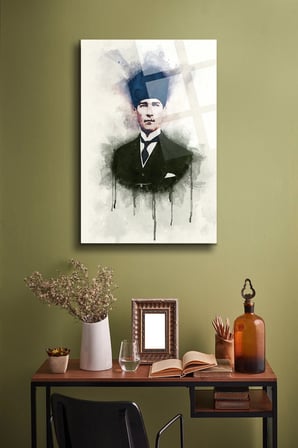 Atatürk Cam Tablo Portre Cam Tablo Duvar Dekoru Atatürk Portresi Kırılmaz Cam Solmaz Baskı 034
