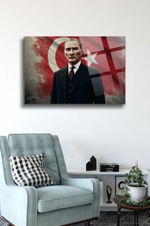 Atatürk Cam Tablo-Portre Cam Tablo Duvar Dekoru Atatürk Portresi Kırılmaz Cam Solmaz Baskı