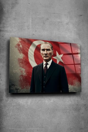 Atatürk Cam Tablo-Portre Cam Tablo Duvar Dekoru Atatürk Portresi Kırılmaz Cam Solmaz Baskı