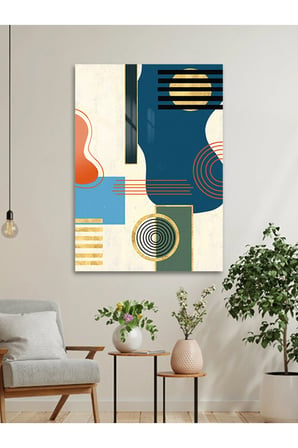 Çizgi Ve Denge – Renkli Geometrik Sanat Cam Tablo - Modern Tarz Ev Dekorasyonu