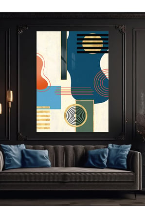 Çizgi Ve Denge – Renkli Geometrik Sanat Cam Tablo - Modern Tarz Ev Dekorasyonu