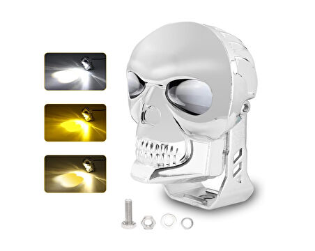 Motosiklet Led Sis Lambası Skull 3 Modlu Silver