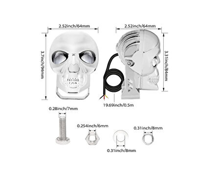 Motosiklet Led Sis Lambası Skull 3 Modlu Silver