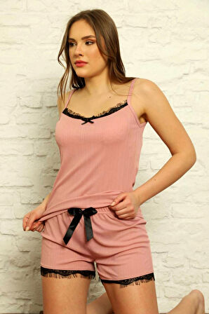 Nisanca Kaşkorse Yazlık Şortlu Askılı Kadın Pijama Takımı