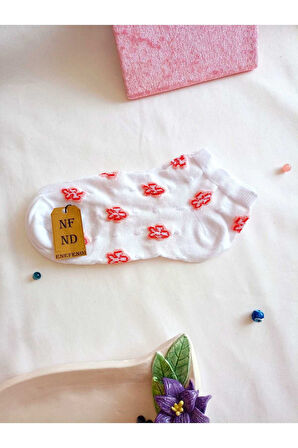 3 ÇİFT DİKİŞSİZ PATİK ÇORAP PAMUKLU KISA KONÇ DESENLİ KADIN ÇORABI 36-40 MOR KIRMIZI BEYAZ