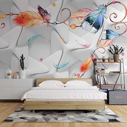 Renkli Tüy Desenli Geometrik Şekilli 3 Boyutlu 3D Duvar Kağıdı