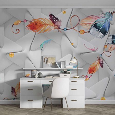 Renkli Tüy Desenli Geometrik Şekilli 3 Boyutlu 3D Duvar Kağıdı