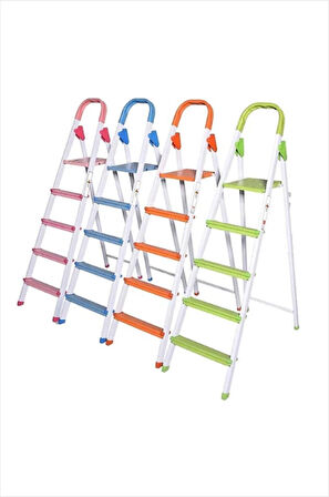 Uzun Büyük 130 cm A Tipi 4+1 Toplam 5 Kaydırmaz Basamaklı Sehpalı Sağlam Pabuçlu Merdiven Basamak