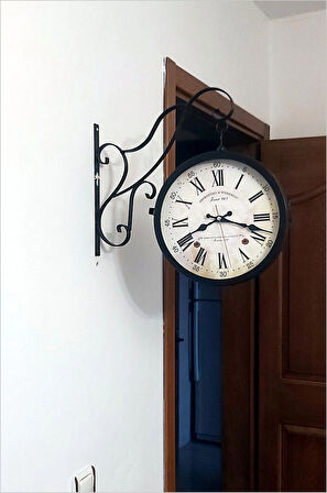 Büyük 45cm Sessiz Yuvarlak Çelik Çift Taraflı Caml Dikey Duran İki Yönlü Duvar Saati Station Clock
