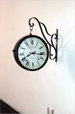 Büyük 45cm Sessiz Yuvarlak Çelik Çift Taraflı Caml Dikey Duran İki Yönlü Duvar Saati Station Clock