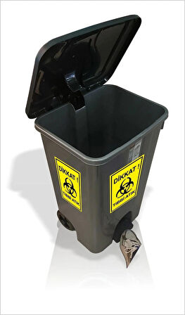 Büyük 85Lt Tekerlekli Saplı Hastane Klinik Revir Tıbbi Atık Sızdırmaz Kırılmaz Çöp Kovası Arabası