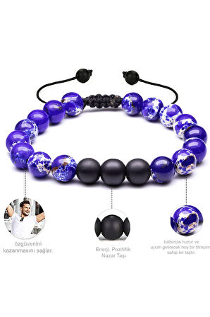 Sertifikalı Çift Doğal Taş Bileklik Seti Doğal Mavi Beyaz Renk