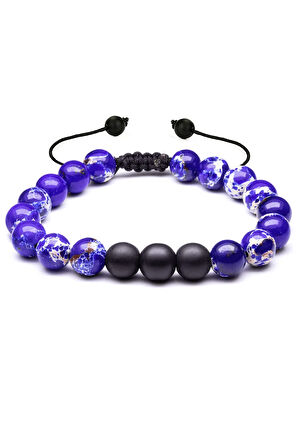 Sertifikalı Çift Doğal Taş Bileklik Seti Doğal Mavi Beyaz Renk