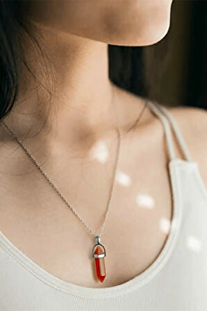 Sertifikalı Çivi Model Kızıl Yemen Akik Taşı Kolye Doğal Koyu Kırmızı