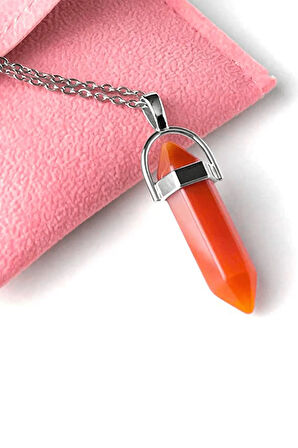 Sertifikalı Çivi Model Kızıl Yemen Akik Taşı Kolye Doğal Koyu Kırmızı