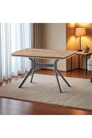 Koza Dikdörtgen Masa – Ceviz Desen, Siyah Ayak, 80×120 cm (Sandalyesiz)